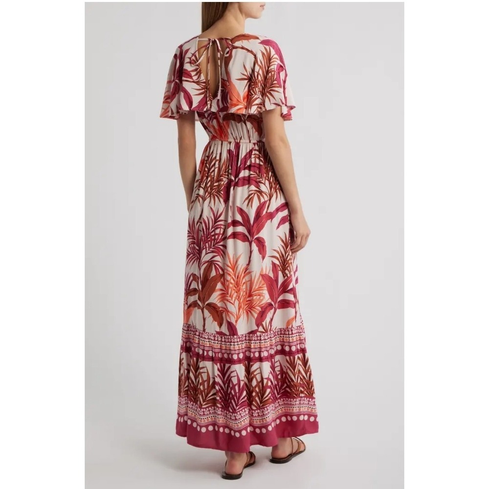 Lipsy London Palm Print Maxi Dress Red With Vibrant Palm Leaves Viscose Sz 6 NEW - Picture 2 of 12